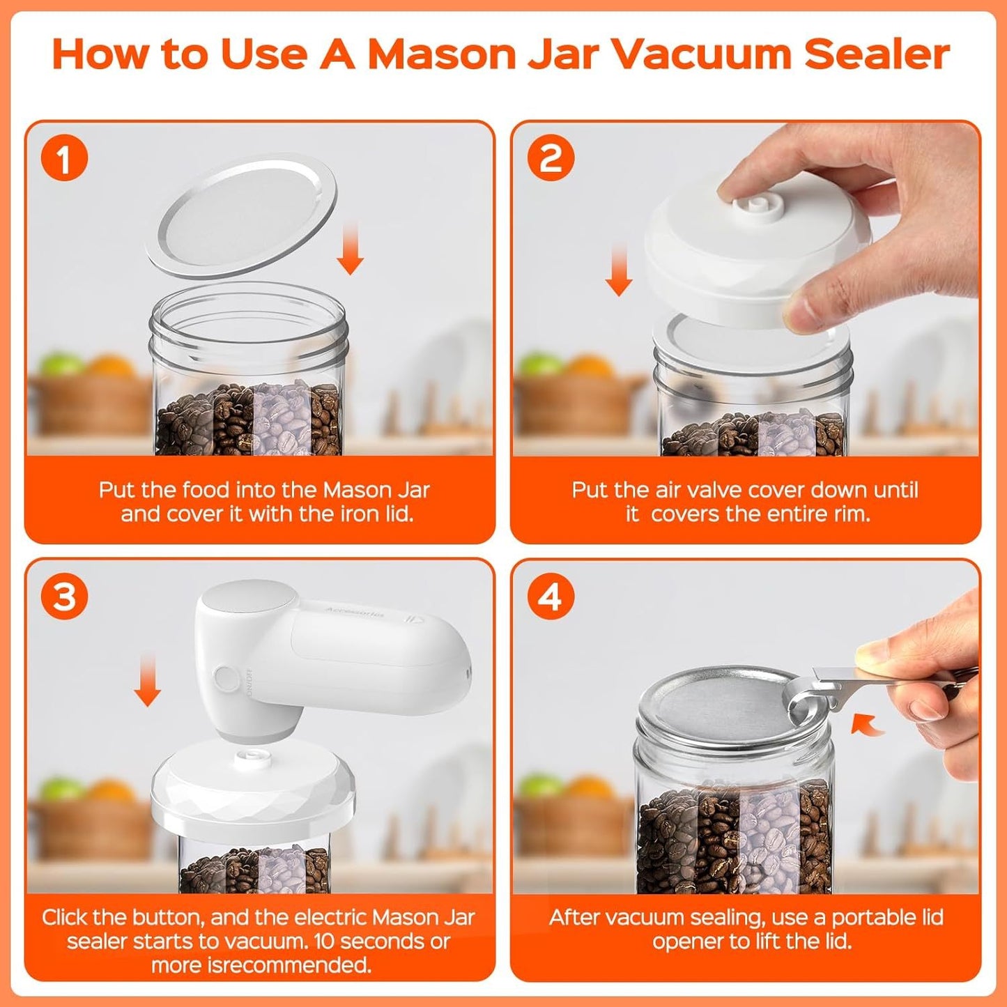 Mason Jar Vacuum Sealer Kit Portable Cordless Electric Mason Jar Vacuum Sealing Machine Food Preservation Seal Clip - Haven Home Goods