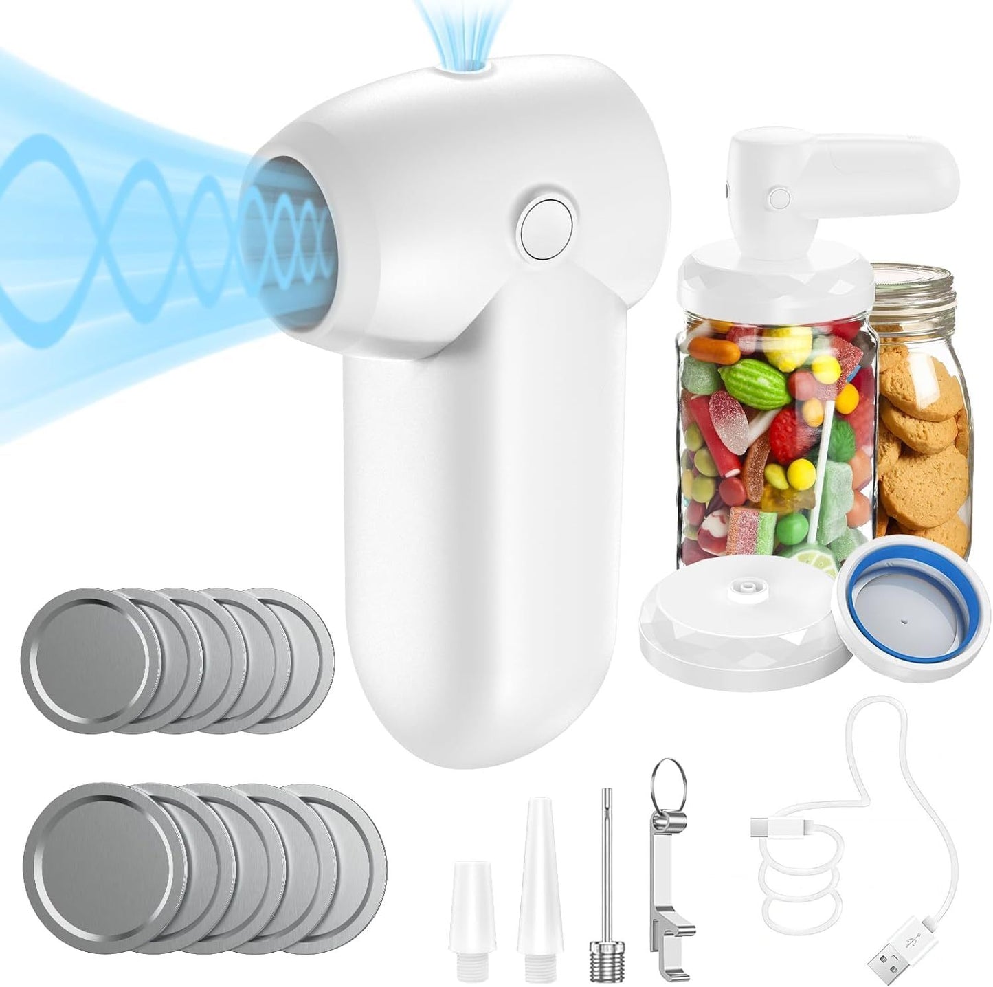 Mason Jar Vacuum Sealer Kit Portable Cordless Electric Mason Jar Vacuum Sealing Machine Food Preservation Seal Clip - Haven Home Goods