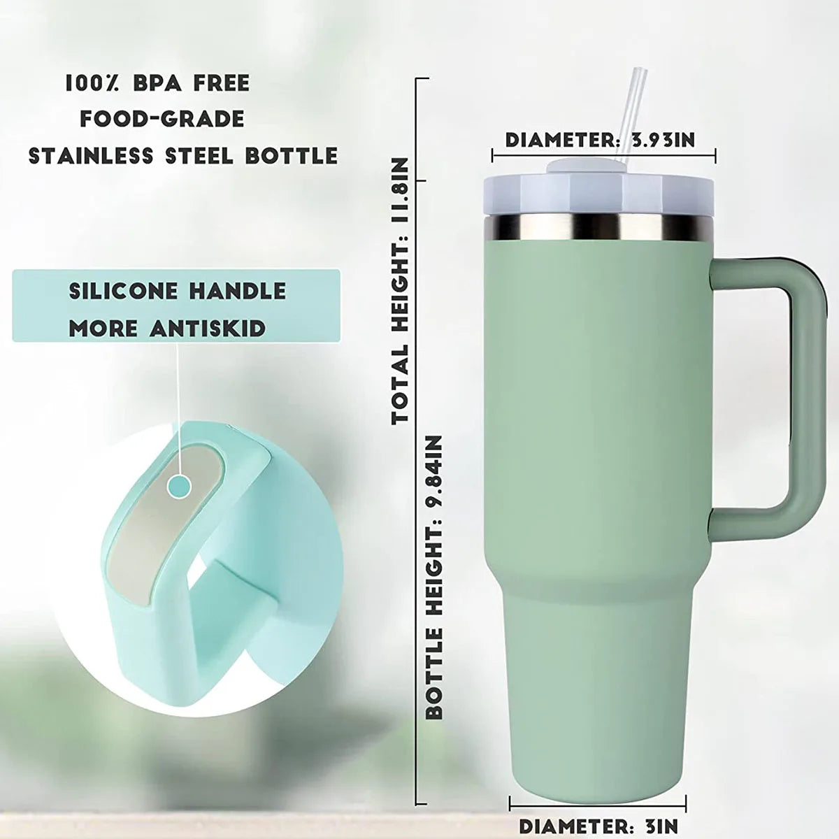 40oz Insulated Tumbler With Handle and Straw - Haven Home Goods